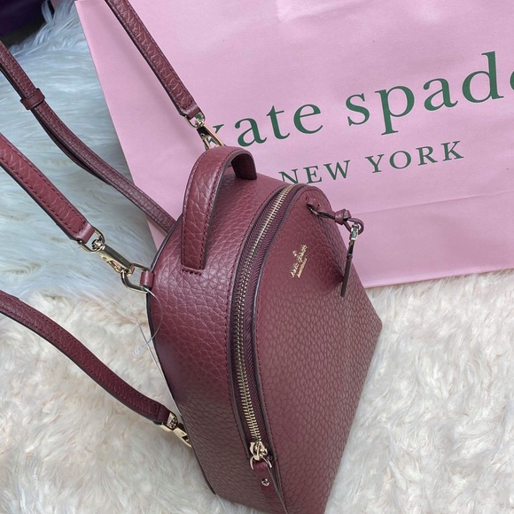𝗡𝗪𝗧 Kate Spade Mini Caden Carter Backpack/Crossbody Bag- Cherrywood/Burgundy - Picture 6 of 9